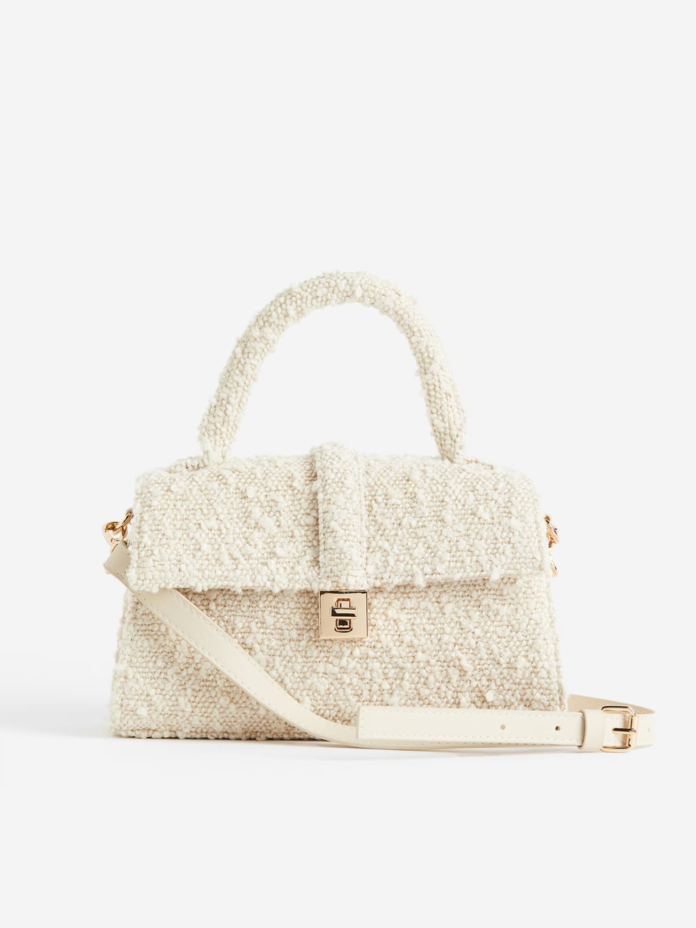 H&M Cream Textured Bouclé Top-Handle Crossbody Bag